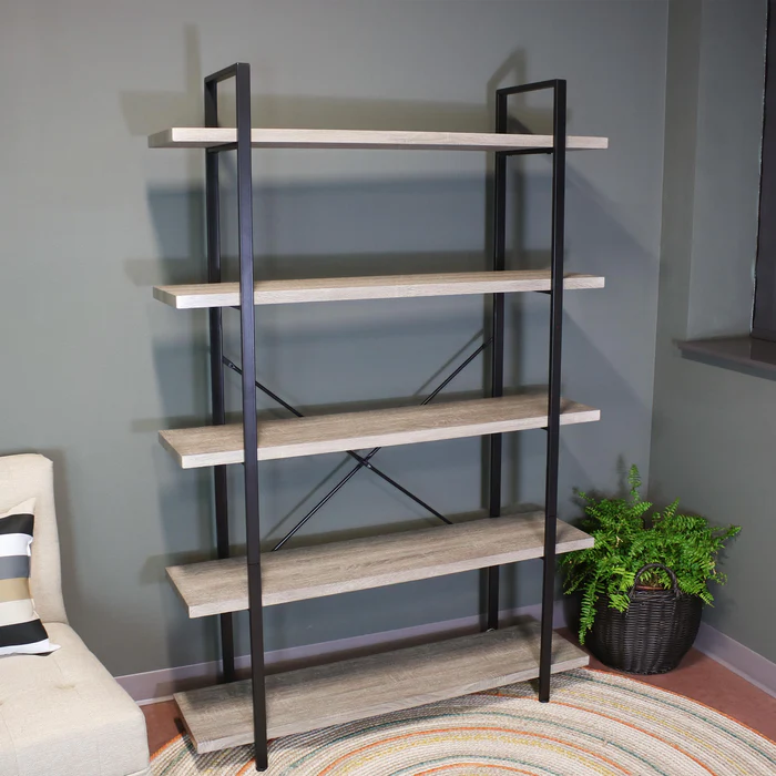 5-Tier Freestanding Industrial Bookshelf for Living Room
